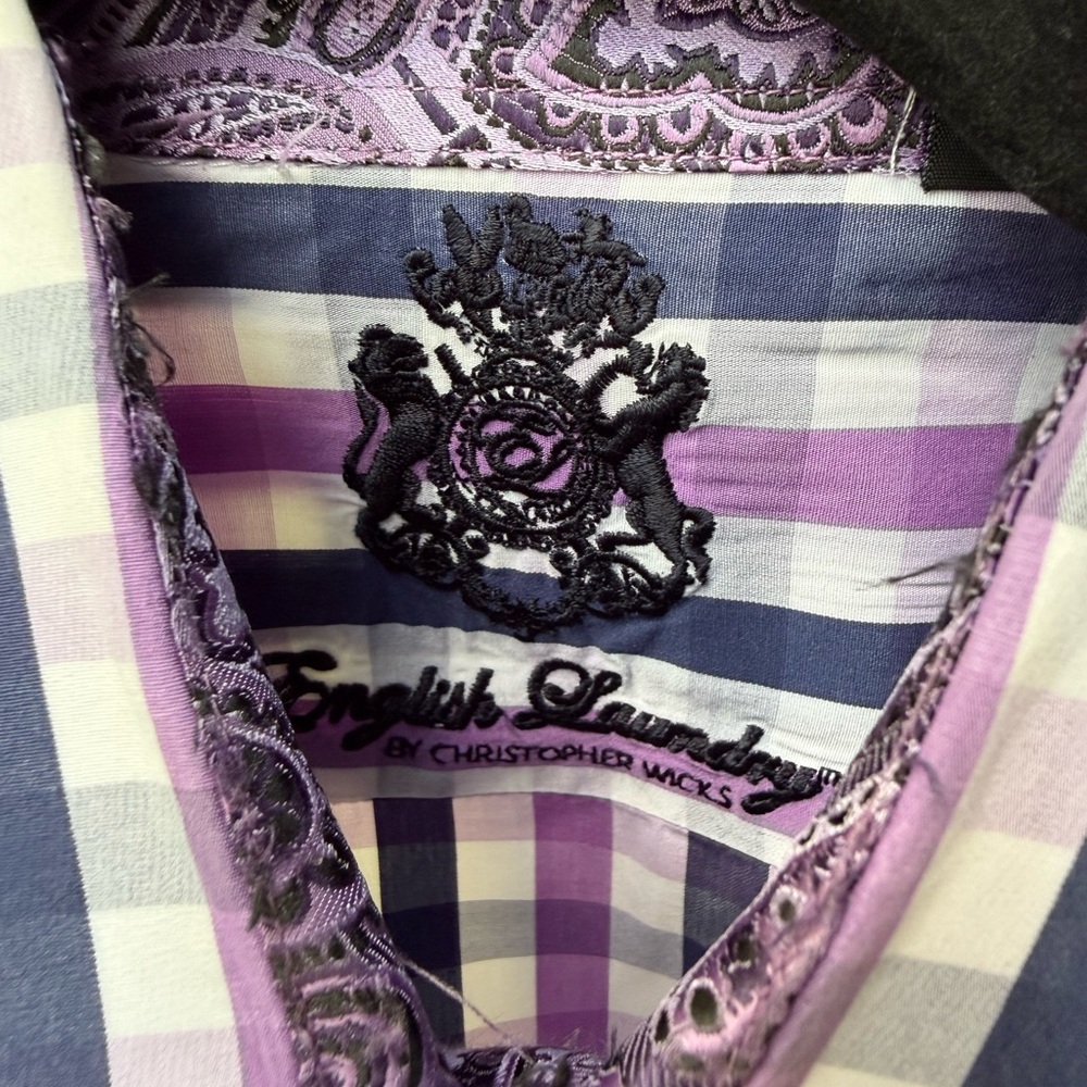 English Laundry Lavender and Navy Checked Dress Shirt
